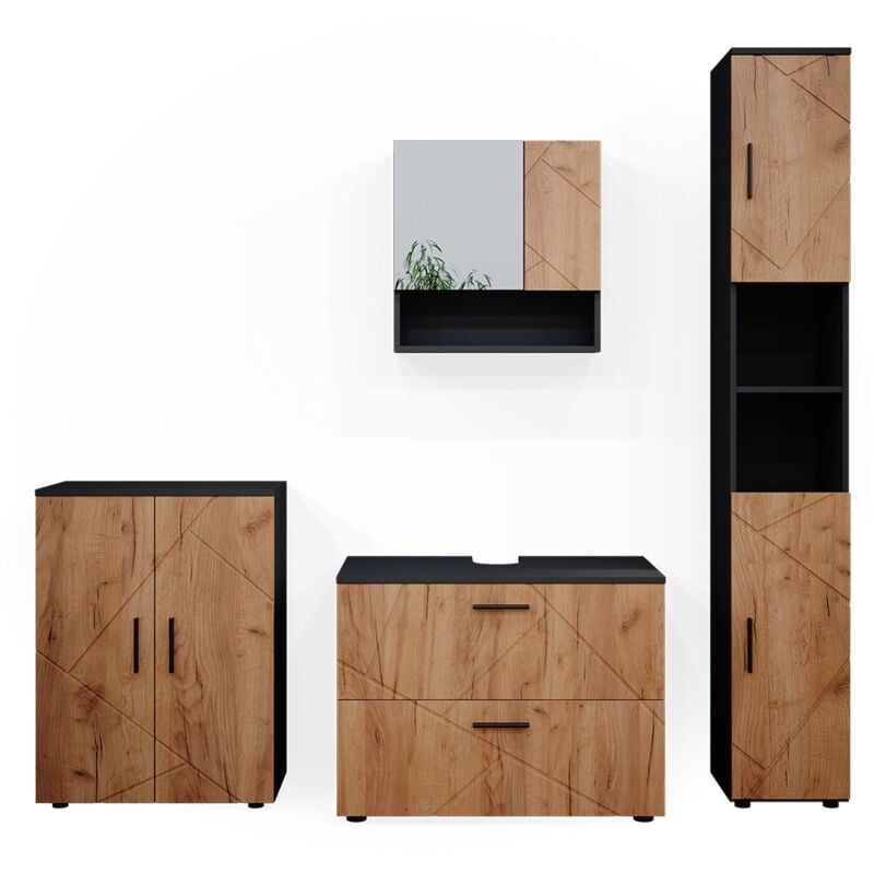 Vicco - Ensemble de meubles de salle de bain Irma, Chêne doré/anthracite, 4 pièces, avec armoire à tiroirs et armoire centrale