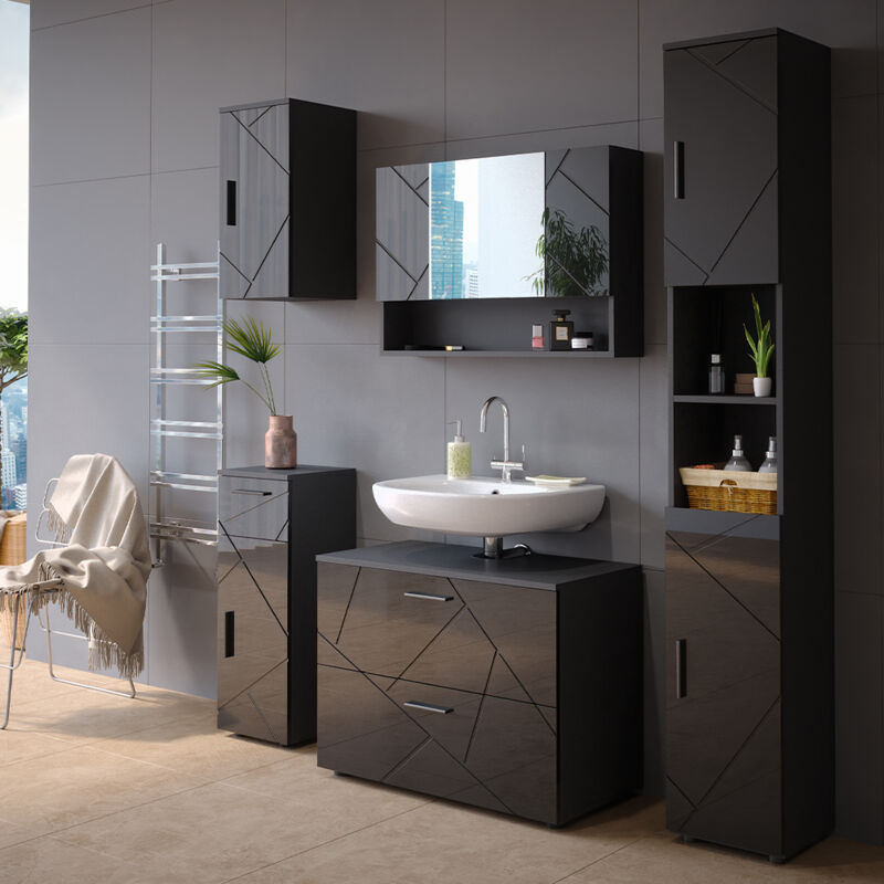 Vicco - Ensemble de meubles de salle de bain Irma, Anthracite Haute brillance, 5 pièces