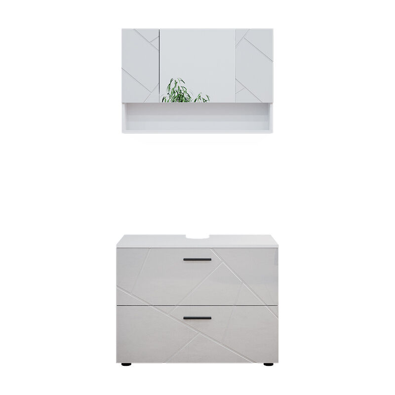 Vicco - Ensemble de meubles de salle de bain Irma, Blanc Haute brillance, 2 pièces, armoire basse 80 cm