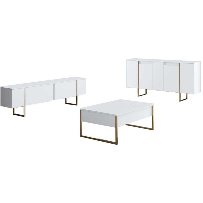 Cotecosy – Ensemble meubles de salon en aggloméré mélaminé – Buffet 160x35x80cm – Table basse 90x60x40cm – Meuble TV 180x30x50cm – Style contemporain Cotecosy – Ensemble meubles de salon en aggloméré mélaminé – Buffet 160x35x80cm – Table basse 90x60x40cm – Meuble TV 180x30x50cm – Style contemporain