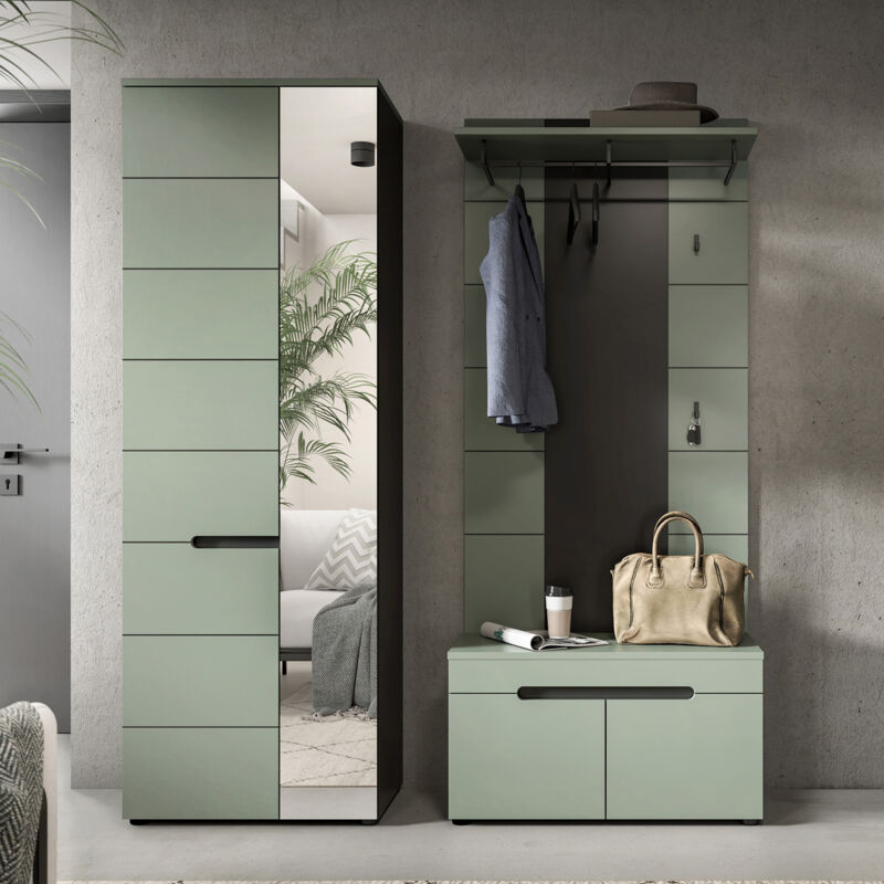 Ensemble meuble d'entré de 3 éléments décor vert - KANUT