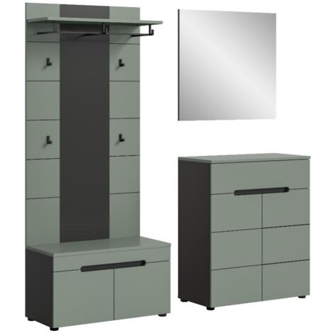 Ensemble meuble d'entré de 4 éléments décor vert - KANUT