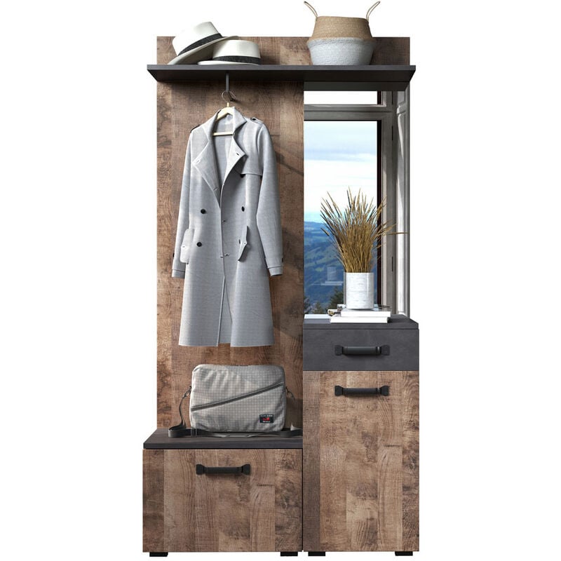 Trendteam - Smile Ensemble de garde-robe 1 étagère, 1 tringle à vêtements, 1 pliant, 1 portes, 1 tiroirs finitions Matera gris, chêne tabac.