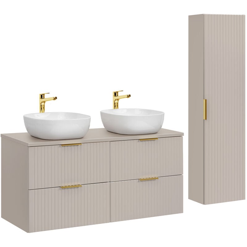 Petits-meubles - Ensemble meuble double vasque 120cm et colonne Adriel Cachemire