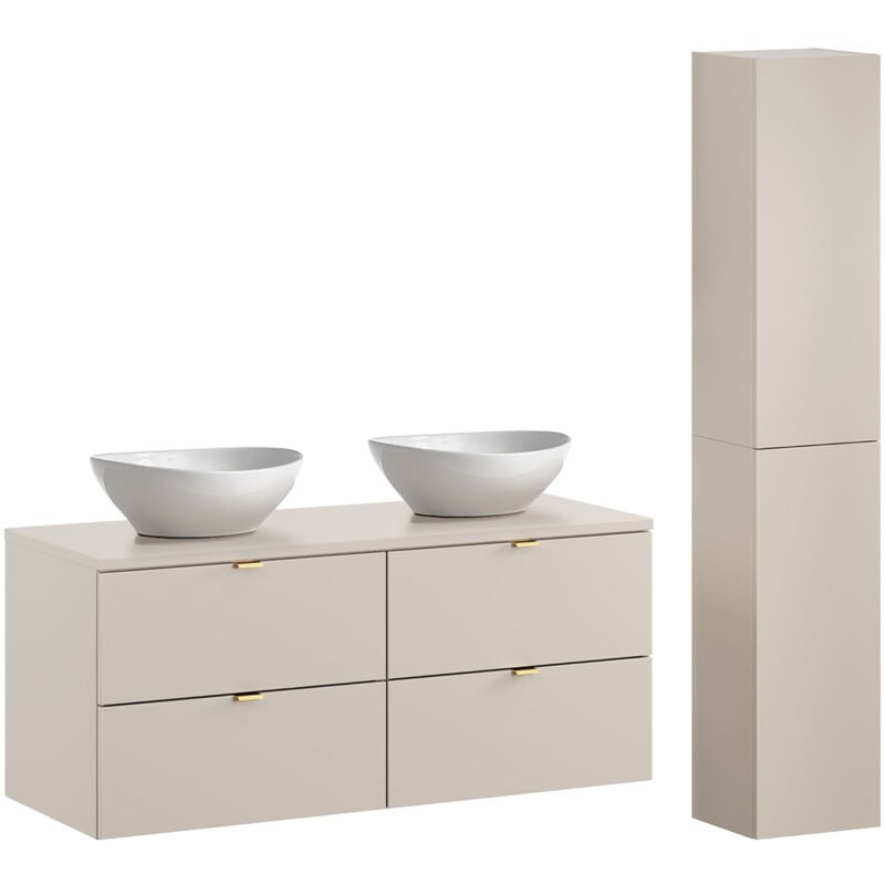 Petits-meubles - Ensemble meuble double vasque 120cm et colonne Azel Cachemire