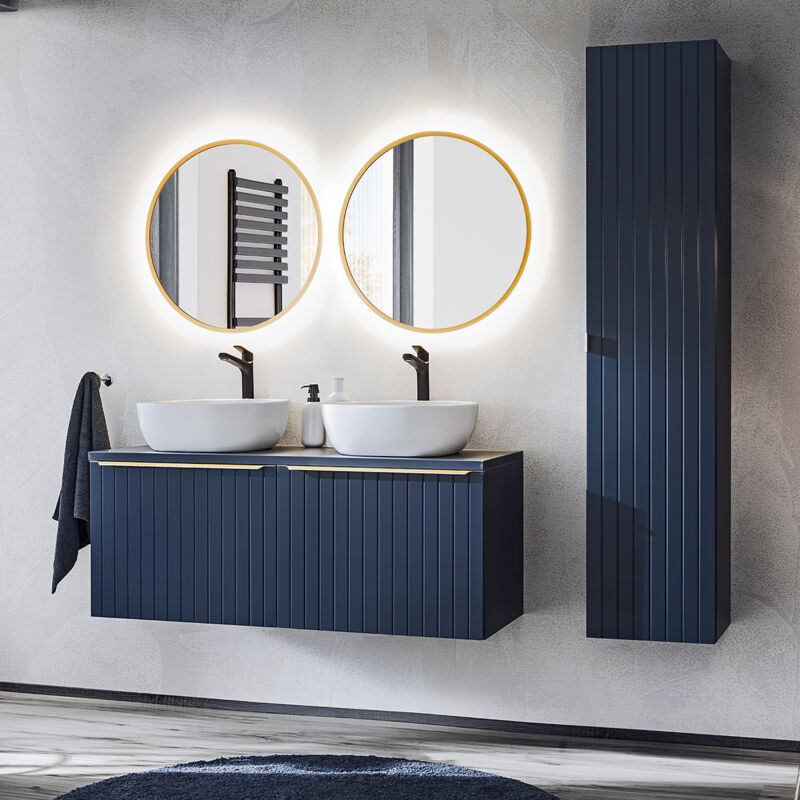 Petits-meubles - Ensemble meuble double vasque 120cm et colonne Éros Bleu