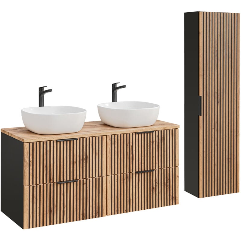 Petits-meubles - Ensemble meuble double vasque 120cm et colonne Gaia Bois