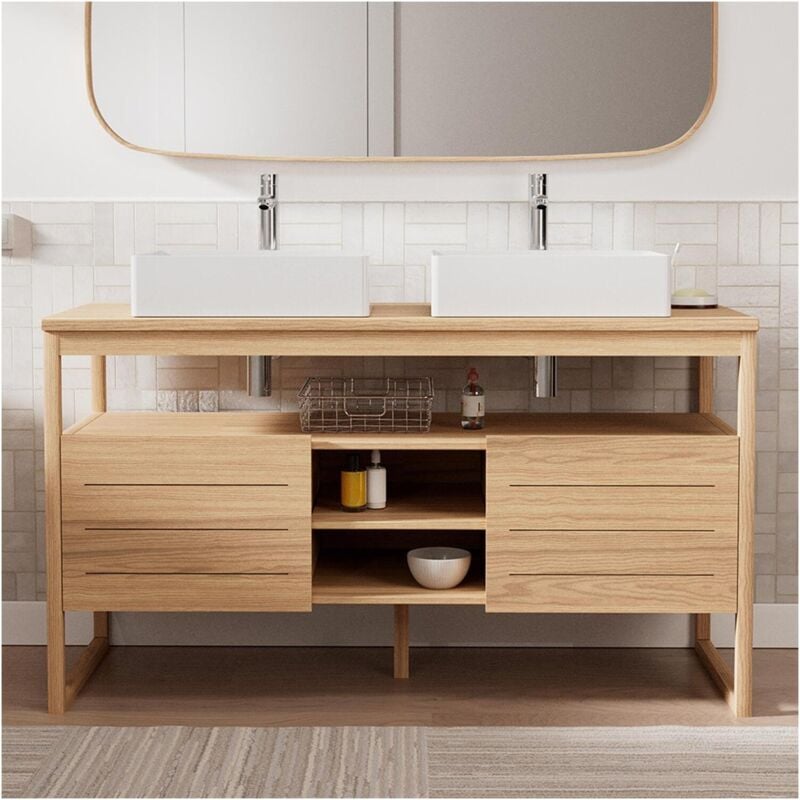 Mob-in - Ensemble meuble double vasque atoll 140cm + vasques