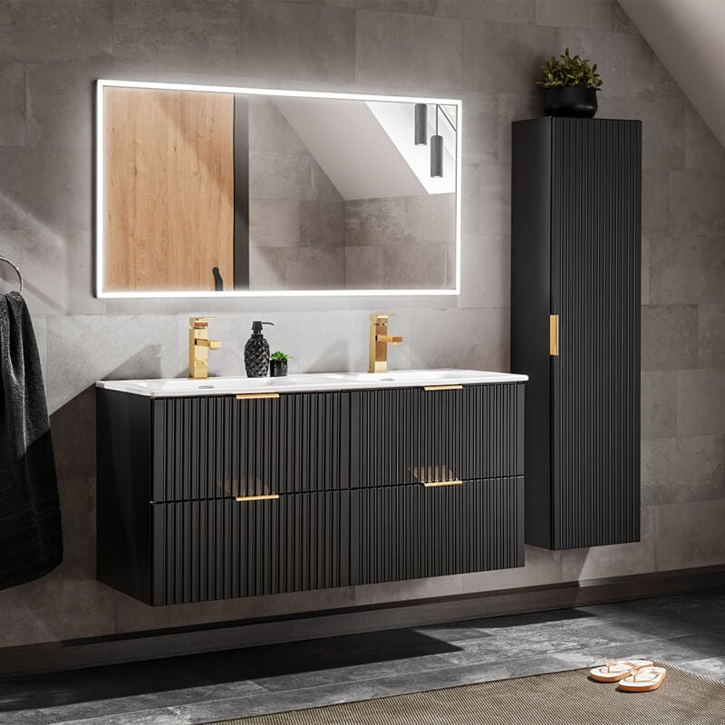 Petits-meubles - Ensemble meuble double vasque encastrée 120cm et colonne Adriel Noir