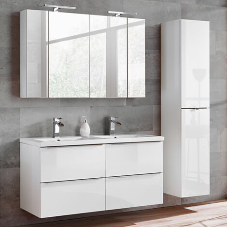 Ensemble meuble double vasque encastrée 120cm et colonne April Blanc