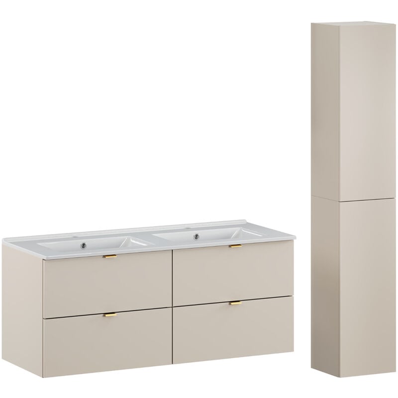 Petits-meubles - Ensemble meuble double vasque encastrée 120cm et colonne Azel Cachemire