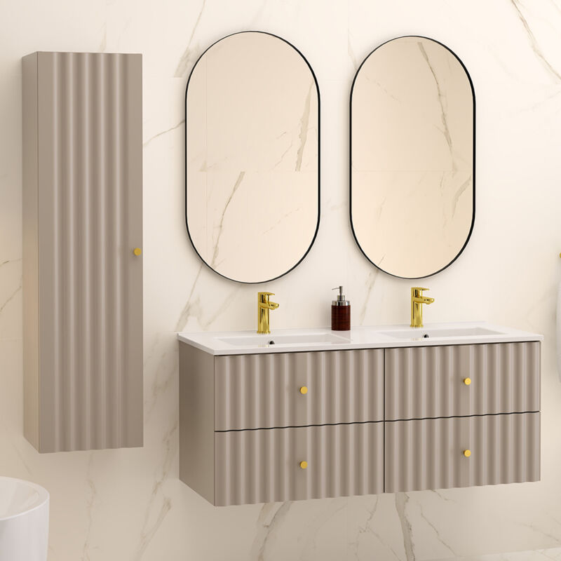 Petits-meubles - Ensemble meuble double vasque encastrée 120cm et colonne Izae Cachemire