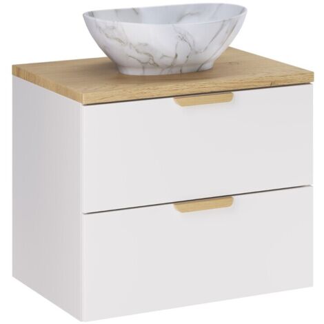 Ensemble meuble et vasque Pati 60 cm ASTER blanc avec plan en chêne