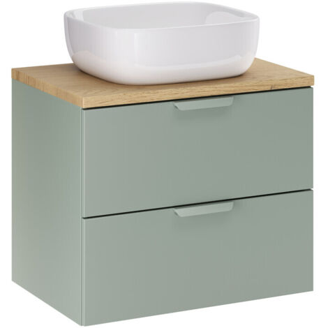 Ensemble meuble et vasque Smile 60 cm ASTER vert avec plan en chêne