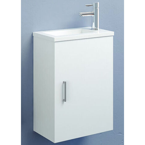 Ensemble meuble lave-mains compact 40x54x22cm – Porte réversible à fermeture ralentie – Poignée métallique – Blanc – Anconetti