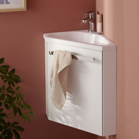Ensemble meuble lave-mains d'angle blanc SKINO avec robinet chromé - Blanc