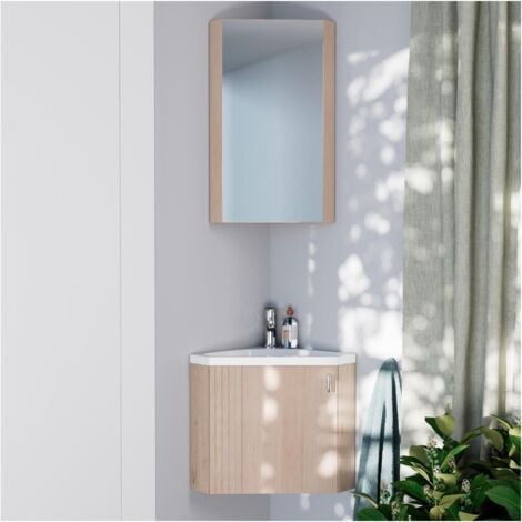 MOB-IN Ensemble meuble lave-mains d'angle décor chêne KODA + armoire miroir