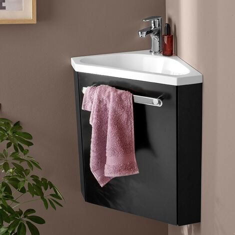 Ensemble meuble lave-mains d'angle noir SKINO avec robinet chromé - Noir