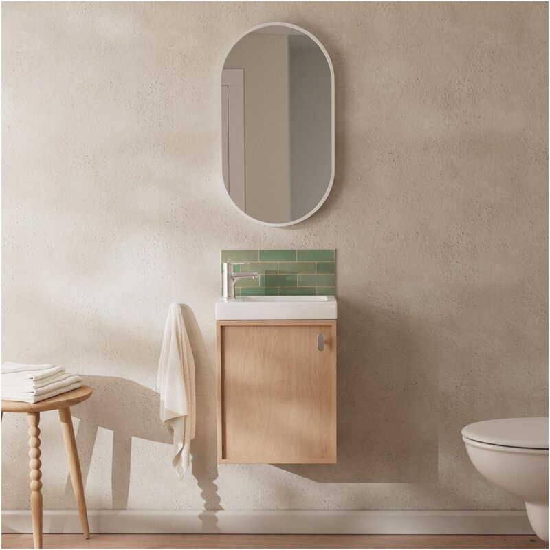 Mob-in - Ensemble meuble lave-mains décor chêne frame + miroir