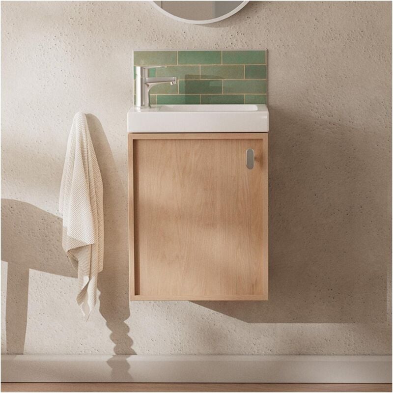 Mob-in - Ensemble meuble lave-mains décor chêne frame + robinet