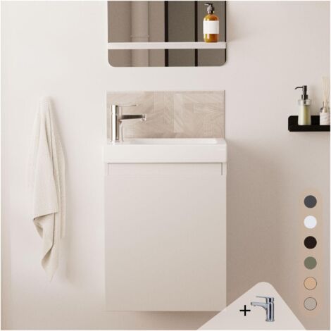 Ensemble meuble lave-mains LISA blanc + robinet - Blanc