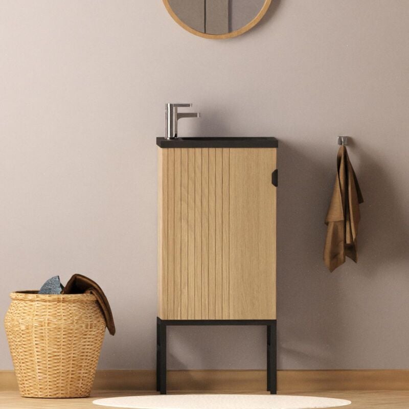 Mob-in - Ensemble meuble lave-mains sur pieds chêne + robinet studio