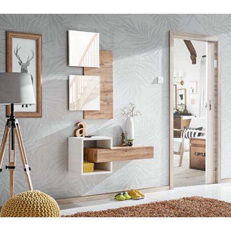 Ensemble meuble mural Easy II - L 100 x P 30 x H 160 cm - Marron et blanc - Livraison gratuite