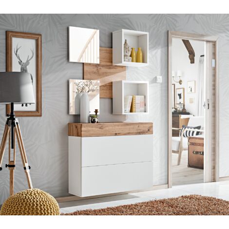 Ensemble meuble mural Easy V - L 100 x P 30 x H 190 cm - Marron et blanc - Livraison gratuite