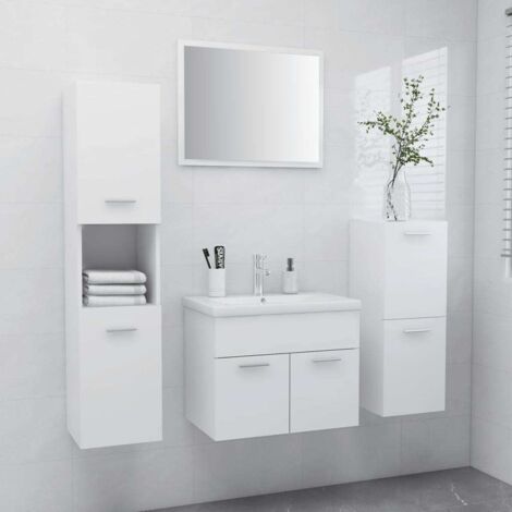 Ensemble Meuble salle de bain - Armoires de toilette placard - Blanc Aggloméré Chic-786804