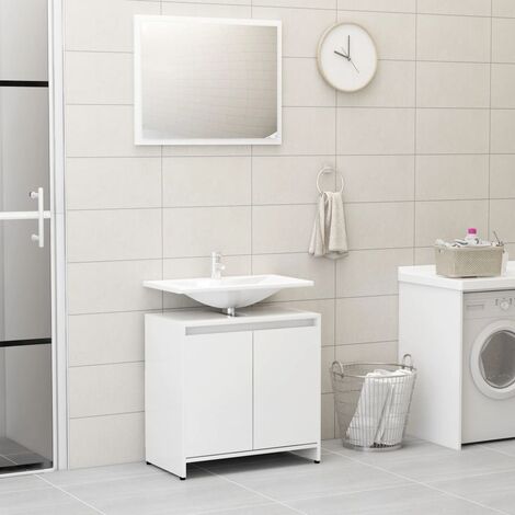 Ensemble Meuble salle de bain - Armoires de toilette placard - Blanc brillant Aggloméré Chic-161358
