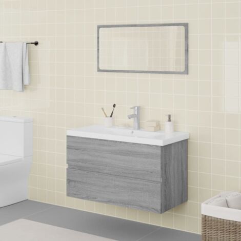 Ensemble Meuble salle de bain - Armoires de toilette placard - Sonoma gris Bois d'ingénierie Chic-217491