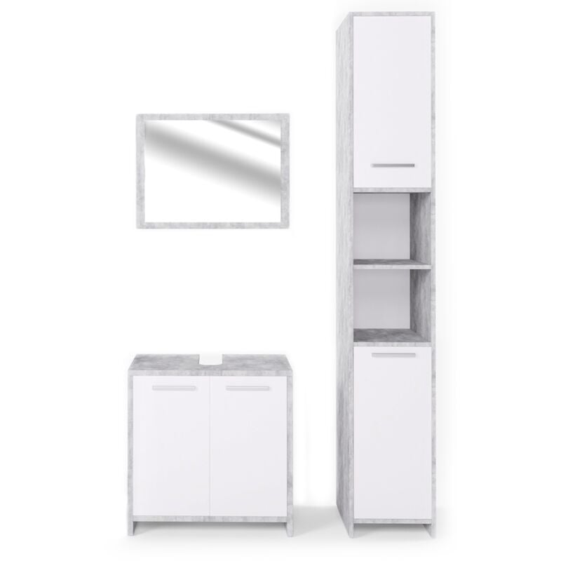 Ensemble de meubles de salle de bain Kiko, Béton, 3 pièces, avec armoire haute Vicco