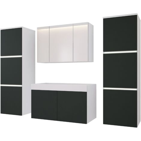 Ensemble meuble salle de bain, Blanc Mat, Antracite, 160 × 130 cm
