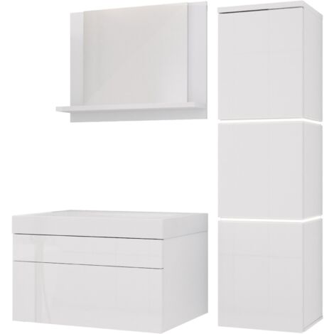 Ensemble meuble salle de bain, Blanc Mat, Blanc Brillant, 90 × 110 cm
