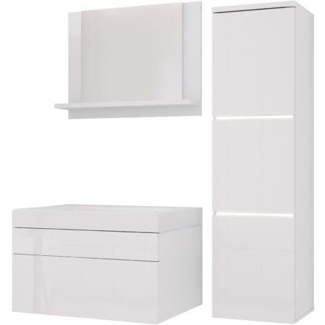 Ensemble meuble salle de bain, Blanc Mat, Blanc Brillant, 90 × 110 cm