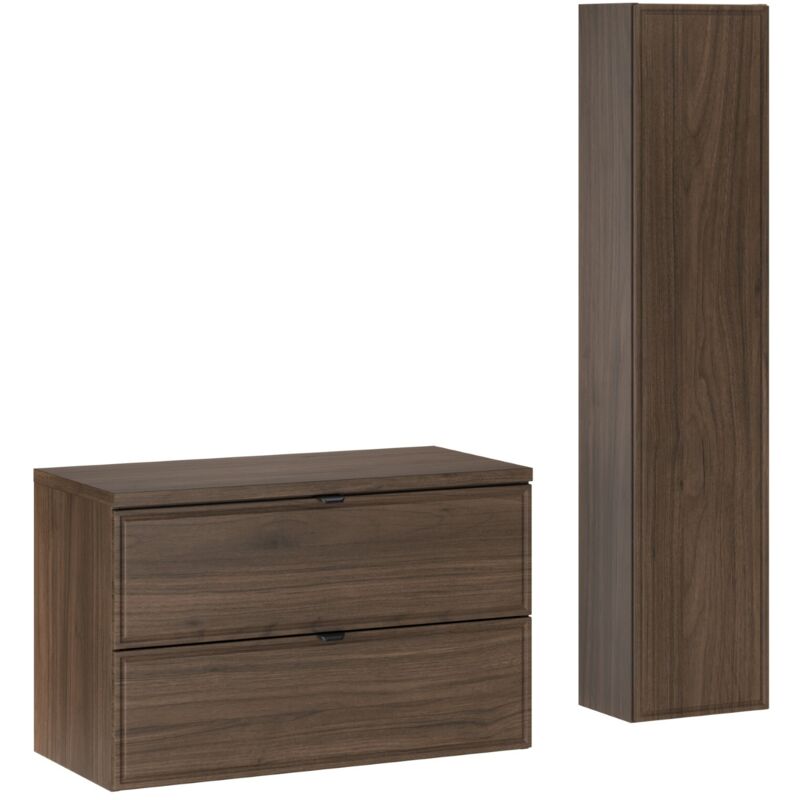 Ensemble meuble sous-vasque colonne stratifi&eacute;s beige