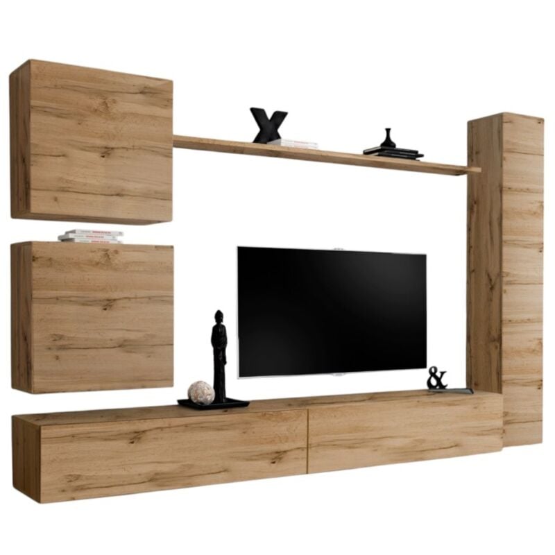 Meublorama - Ensemble meuble salon mural switch viii design, coloris chêne Wotan.