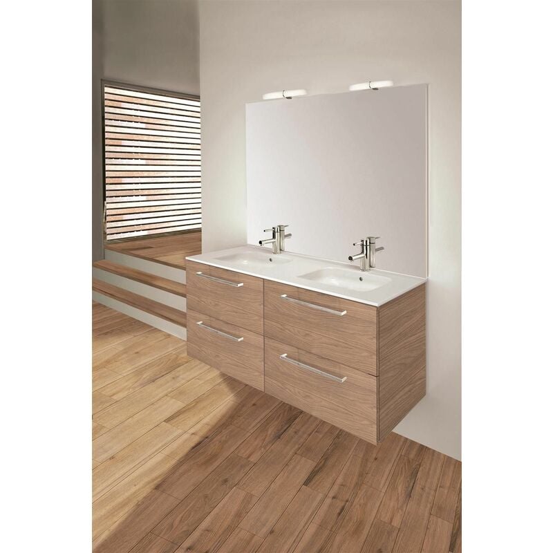 Royo - Ensemble meuble suspendu saphir slim à tiroirs (120 cm) - Modèle en 4 tiroirs - 2 vasques - Lg 120 cm - Finition : Blanc