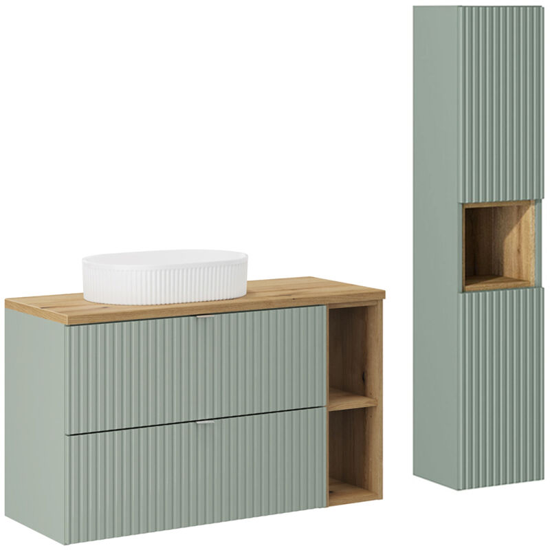 Petits-meubles - Ensemble meuble simple vasque 100cm 2 tiroirs 2 niches et colonne Jade Vert et Bois