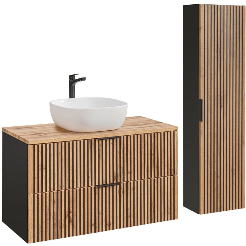Petits-meubles - Ensemble meuble simple vasque 100cm et colonne Gaia Bois et Noir