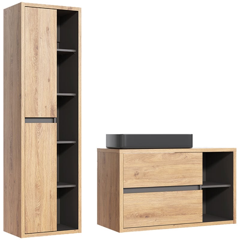 Petits-meubles - Ensemble meuble simple vasque 100cm et colonne Rigel Bois et Anthracite