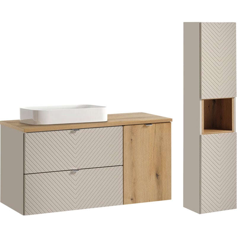 Petits-meubles - Ensemble meuble simple vasque 120cm panier à linge et colonne Manoa Cachemire et bois