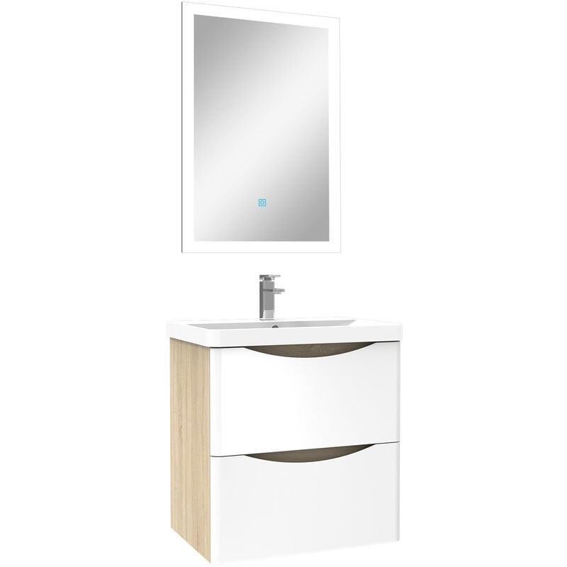 Acezanble - Ensemble meuble simple vasque 50cm avec miroir lumineux