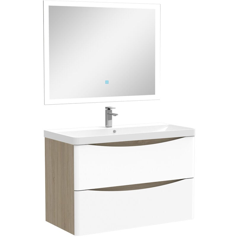 Ensemble meuble simple vasque 80cm avec miroir lumineux