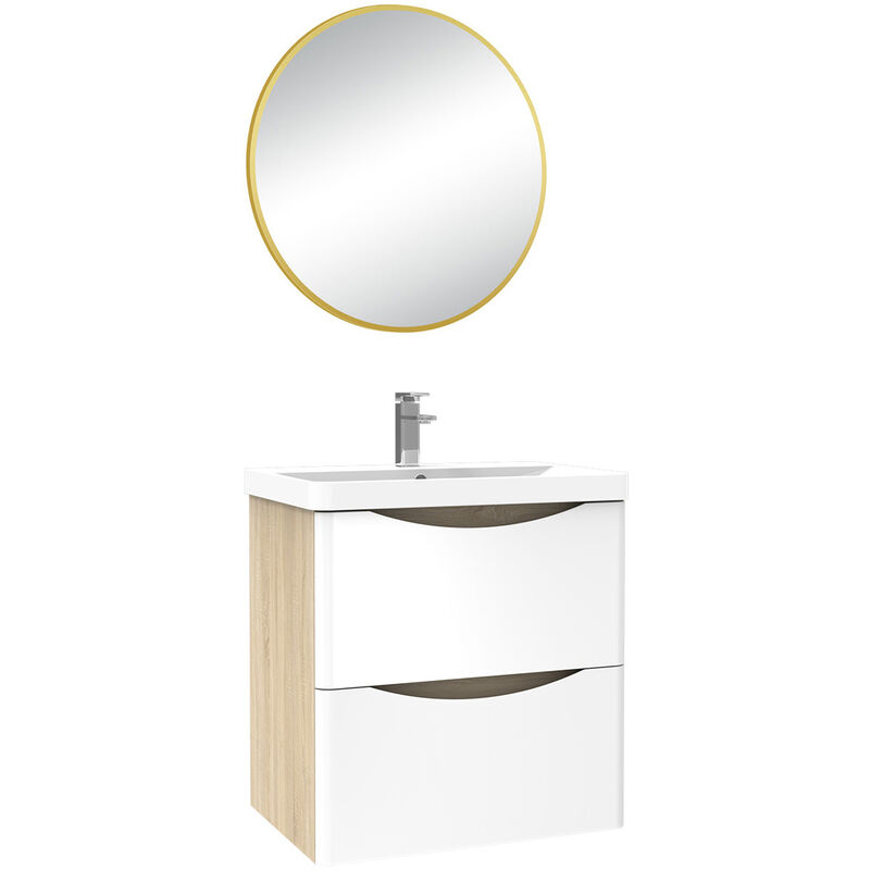 Ensemble meuble simple vasque 50cm avec miroir rond