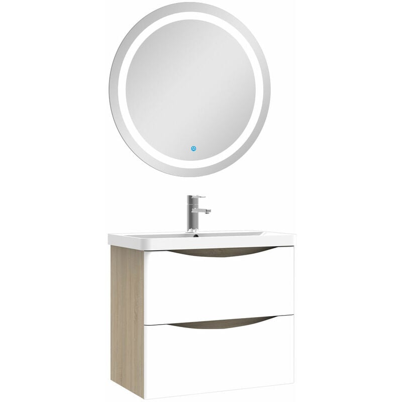Ensemble meuble simple vasque 60cm avec led miroir rond