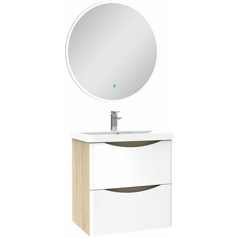 Acezanble - Ensemble meuble simple vasque 50cm avec miroir rond led