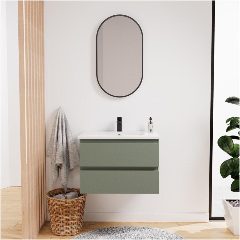 Mob-in - Ensemble meuble simple vasque 60 cm + robinet neto + miroir Pepper