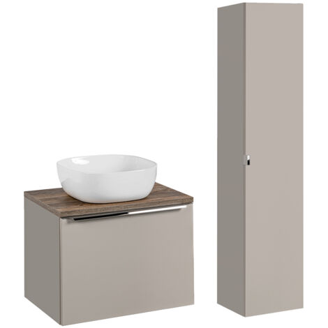 Ensemble meuble simple vasque 60cm et colonne Éros Taupe