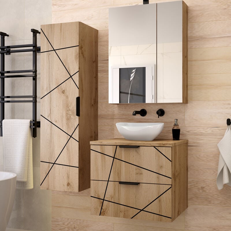 Petits-meubles - Ensemble meuble simple vasque 60cm et colonne Teren Bois